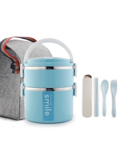Lunch Box Inox Étanche Multi-étage Bleu 2 étages avec un sac