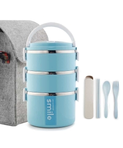 Lunch Box Inox Étanche Multi-étage Bleu 3 étages avec un sac