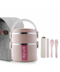 Lunch Box Inox Étanche Multi-étage Rose 2 étages avec un sac