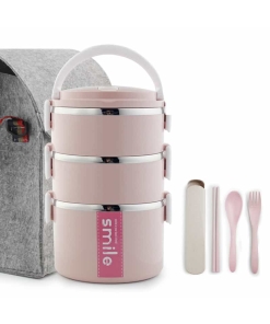 Lunch Box Inox Étanche Multi-étage Rose 3 étages avec un sac