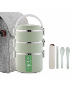 Lunch Box Inox Étanche Multi-étage Vert 3 étages avec un sac