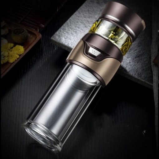 Thermos Isotherme Avec Infuseur Bouteille Infuseur à Thé Et Tasse Double Paroi - 600 Ml, Acier Inox 304, Filtre Extra-long, Fond Silicone - Argent Thermos Infuseur Thé Café 600ml