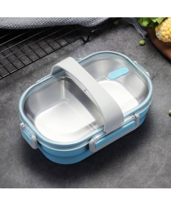 Lunch Box Bleue Double-compartiment avec Couvercle transparent