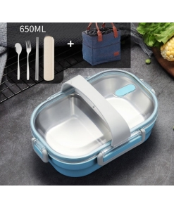 Lunch Box Bleue Double-compartiment avec Couvercle transparent