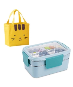 Lunch Box Enfant Inox Compartimentée Bleue Motifs cartoon