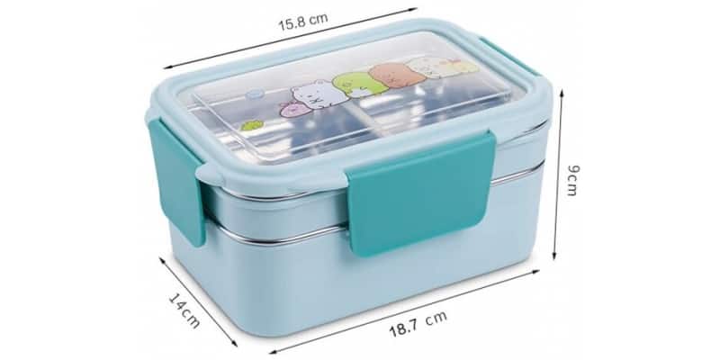 Taille Lunch Box Enfant Inox Compartimentée Bleue Motifs cartoon