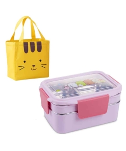 Lunch Box Enfant Inox Compartimentée Violette rose Motifs cartoon