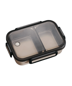 Lunch Box Inox Blanc Double-compartiment avec Couvercle transparent