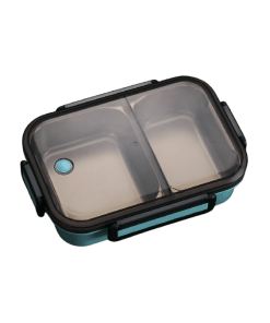 Lunch Box Inox Bleue Double-compartiment avec Couvercle transparent