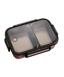 Lunch Box Inox Rose Double-compartiment avec Couvercle transparent
