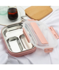 Lunch Box Isotherme Inox Compartimentée Rose - Transparent