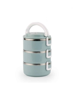 Lunch Box Isotherme Inox Ronde Bleue 3 étages