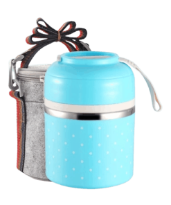 Lunch Box Isotherme Inox Ronde Multi-étage Bleue 1 étage avec sac
