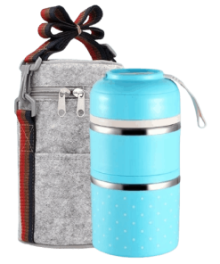 Lunch Box Isotherme Inox Ronde Multi-étage Bleue 2 étages avec sac