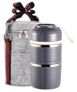 Lunch Box Isotherme Inox Ronde Multi-étage Grise 2 étages avec sac