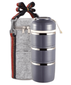 Lunch Box Isotherme Inox Ronde Multi-étage Grise 3 étages avec sac