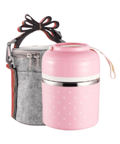 Lunch Box Isotherme Inox Ronde Multi-étage Rose 1 étage avec sac