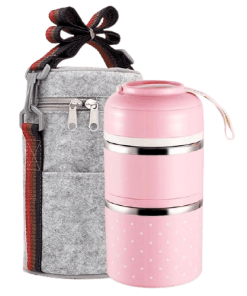 Lunch Box Isotherme Inox Ronde Multi-étage Rose 2 étages avec sac