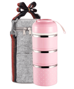 Lunch Box Isotherme Inox Ronde Multi-étage Rose 3 étages avec sac