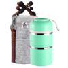 Lunch Box Isotherme Inox Ronde Multi-étage Verte 2 étages avec sac