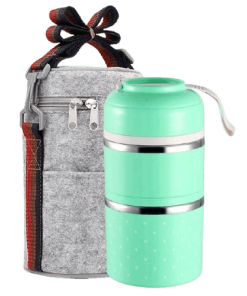 Lunch Box Isotherme Inox Ronde Multi-étage Verte 2 étages avec sac
