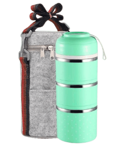 Lunch Box Isotherme Inox Ronde Multi-étage Verte 3 étages avec sac