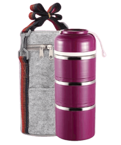 Lunch Box Isotherme Inox Ronde Multi-étage Violette 3 étages avec sac