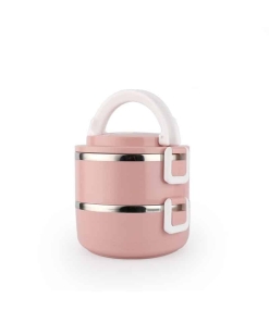 Lunch Box Isotherme Inox Ronde Rose 2 étages