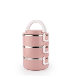 Boîte Isotherme Inox Ronde Rose 3 étages