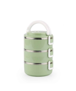 Lunch Box Isotherme Inox Ronde Verte 3 étages