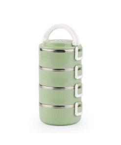 Lunch Box Isotherme Inox Ronde Verte 4 étages