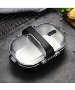 Lunch Box Noire Double-compartiment avec Couvercle transparent