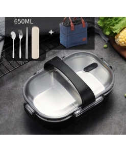 Lunch Box Noire Double-compartiment avec Couvercle transparent