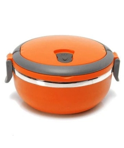 Lunch Box Ronde Isotherme Inox avec Poignée Orange