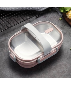 Lunch Box Rose Double-compartiment avec Couvercle transparent