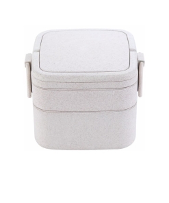 Lunch Box en Fibre de blé Double-étage avec Poignée Beige Blanche