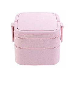 Lunch Box en Fibre de blé Double-étage avec Poignée Rose