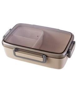 Lunch Box Fibre de bambou Triple-compartiment avec Couvercle transparent beige
