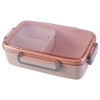 Lunch Box Fibre de bambou Triple-compartiment avec Couvercle transparent rose