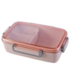 Lunch Box Fibre de bambou Triple-compartiment avec Couvercle transparent rose