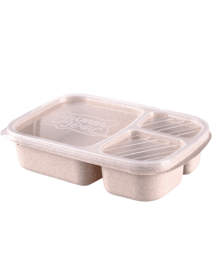 Lunch Box en Fibre de blé Beige Triple-compartiment Compatible Micro-ondes