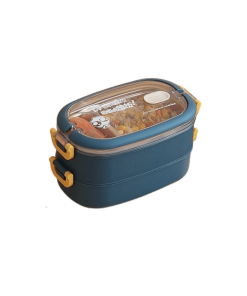 Lunch Box Isotherme Inox Bleu couvercle transparent 2 étages